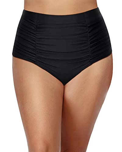 Vintage High Waisted Swim Shorts For Plus Size Women-Black