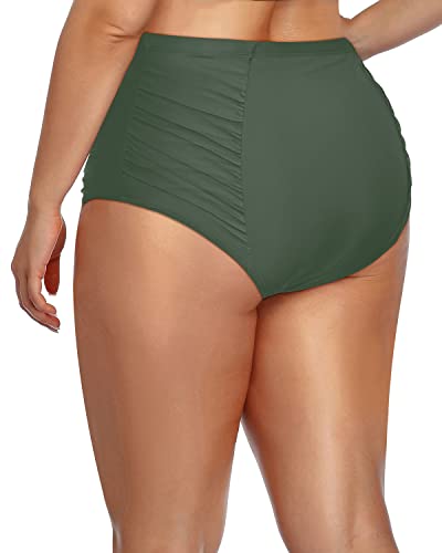 Flattering Tankini Bottoms Plus Size Ruched Tummy Control-Olive Green