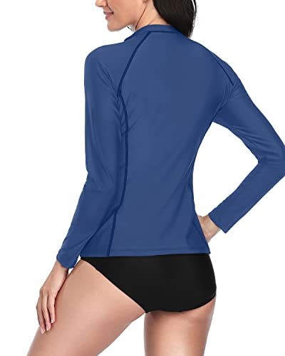 Women's 2 Piece Zipper Rash Guard Swimsuit Shorts-Blue