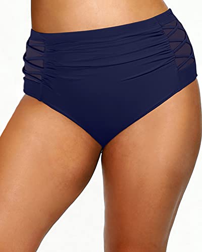 Comfortable And Safe Plus Size Full Coverage Ruched Swim Bottom-Navy Blue