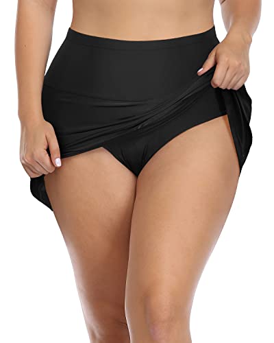 High Waisted Plus Size Athletic Swim Skirt For Women-Black