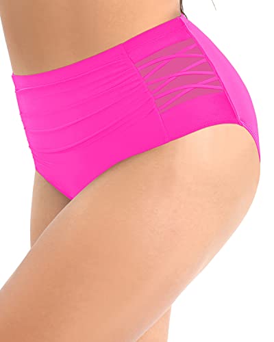 Flattering Plus Size High Waisted Bikini Bottom Full Coverage-Neon Pink