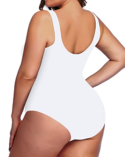 Plus Size Backless Tummy Control Ruched One Piece Swimsuit-White