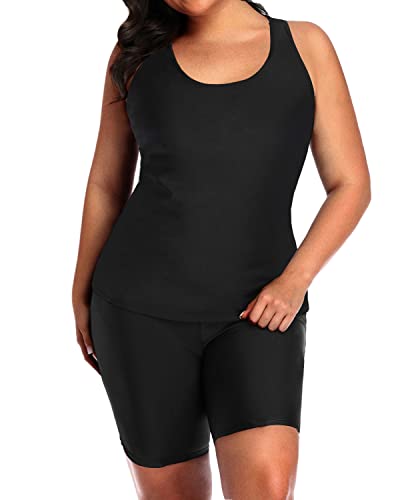 Trendy Plus Size Two Piece Bathing Suit Racerback And Boyshort-Black