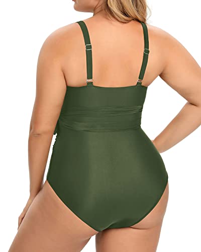 Wrap Tie High Waisted Tummy Control Cutout Swimsuits-Army Green