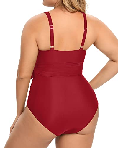 Plus Size Cutout Open Back One Piece Swimsuits For Summer-Red