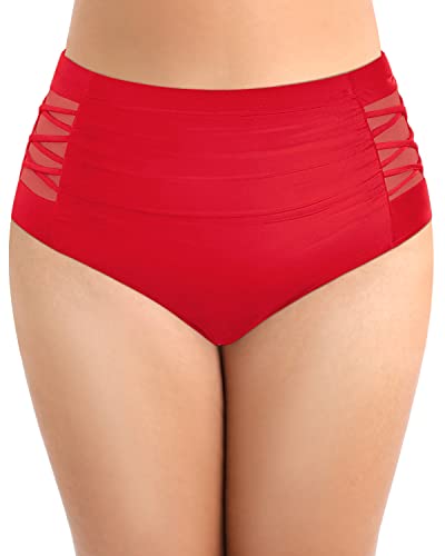 Sexy And Comfortable Plus Size Ruched Bikini Bottom Full Coverage-Red