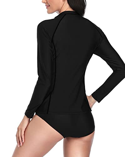 Women's Long Sleeve Rash Guard And Shorts Set-Black