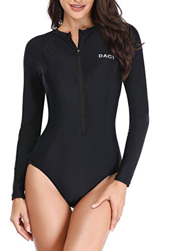 One Piece Women's Rash Guard Swimsuit Zipper And Upf 50-Black