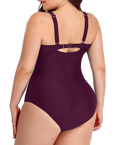 Stylish High Neck One Piece Swimsuits Plus Size-Maroon