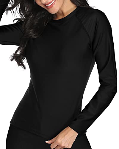 Comfortable Long Sleeve Swim Top For Women-Black