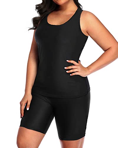 Trendy Plus Size Two Piece Bathing Suit Racerback And Boyshort-Black