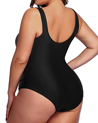 Backless Low Cut Plus Size Sport Swimsuit For Curvy Women-Black