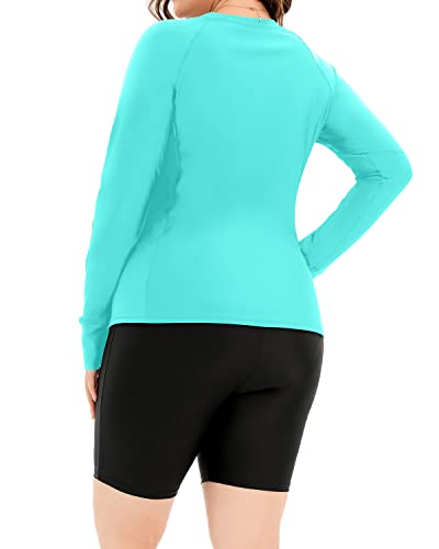 Long Sleeve Plus Size Rash Guard Bathing Suit For Women-Aqua