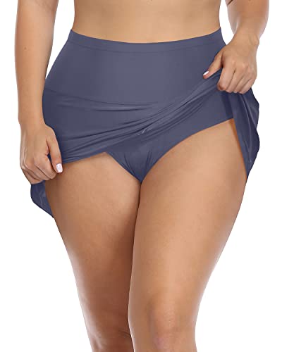 Flattering High Rise Plus Size Swim Skirt For Women-Grey