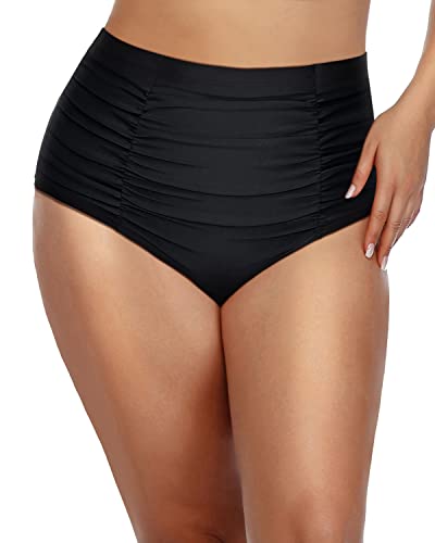 Vintage High Waisted Swim Shorts For Plus Size Women-Black