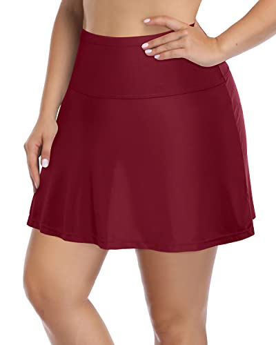 Modest High Rise Plus Size Swim Skirt For Women-Maroon