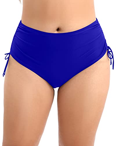 Plus Size High Waisted Bikini Bottom Tummy Control-Royal Blue