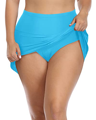 Tummy Control Athletic Skirt Swimsuits For Women-Light Blue