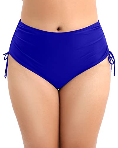 Plus Size High Waisted Bikini Bottom Tummy Control-Royal Blue