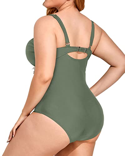 Custom Fit Plus Size One Piece Swimsuits For Women-Olive Green