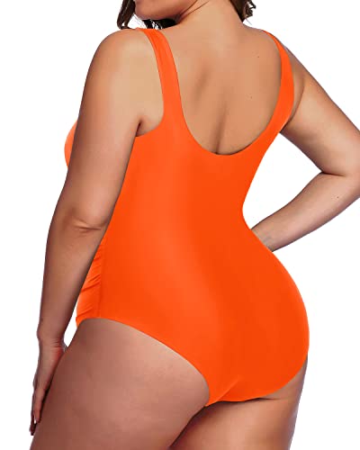 Modest Backless Plus Size Sport One Piece Swimwear-Neon Orange