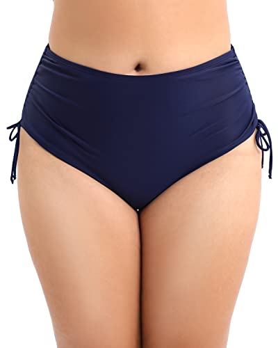 Plus Size Full Coverage High Waisted Swim Bottom-Navy Blue