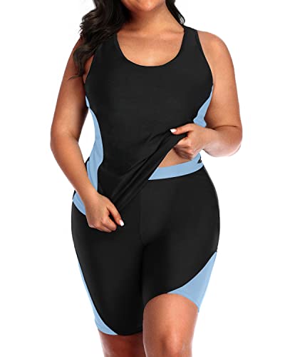 High Waisted Plus Size Tankini Tummy Control And Boyshorts-Black