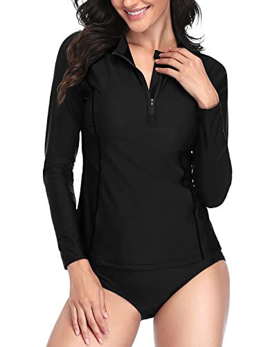 Women's Long Sleeve Rash Guard And Shorts Set-Black