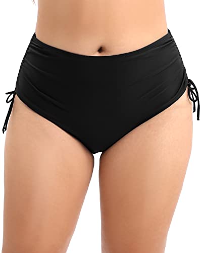 Women's Plus Size High Waist Swimsuit Bottom Side Ties-Black