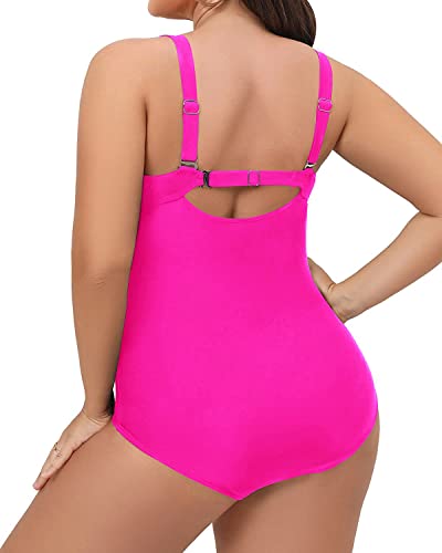 Comfortable Plus Size Tummy Control One Piece Bathing Suit-Neon Pink