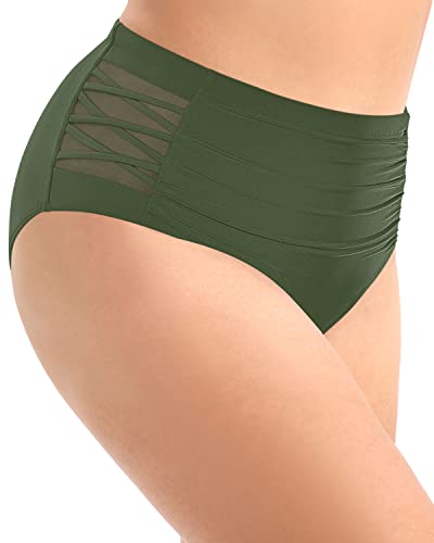 Sexy And Slimming Plus Size Ruched Bikini Bottom Mesh-Army Green