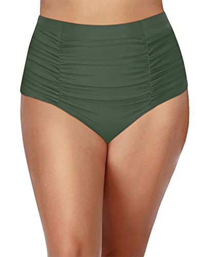 Flattering Tankini Bottoms Plus Size Ruched Tummy Control-Olive Green