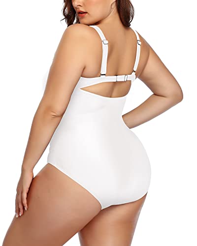 High-Waisted Tummy Control Large Size Swimwear-White