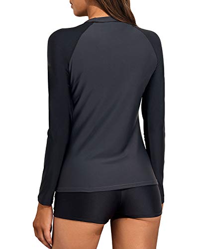 Upf 50+ Women's Swim Shirt Boyshorts-Grey And Black