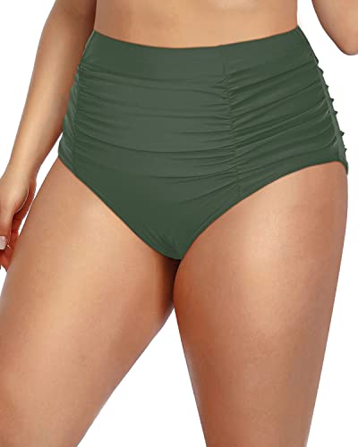 Flattering Tankini Bottoms Plus Size Ruched Tummy Control-Olive Green