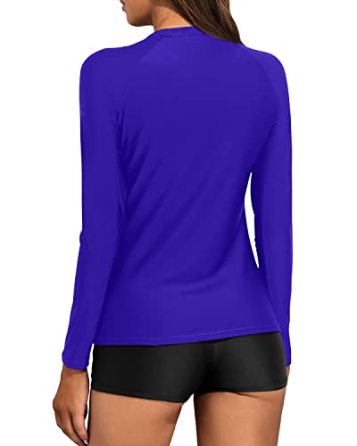 Uv Protective Long Sleeve Swimsuit Set For Women-Royal Blue