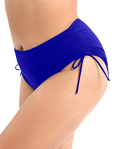 Plus Size High Waisted Bikini Bottom Tummy Control-Royal Blue