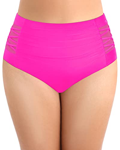 Flattering Plus Size High Waisted Bikini Bottom Full Coverage-Neon Pink