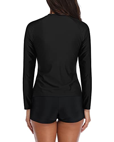 Women's Uv Protected Two Piece Swimsuit Long Sleeve Rash Guard-Black