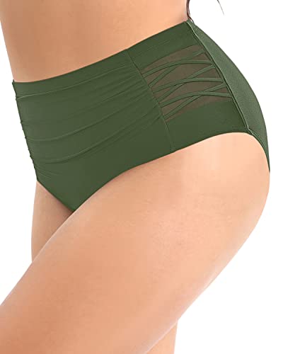 Sexy And Slimming Plus Size Ruched Bikini Bottom Mesh-Army Green