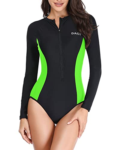 Women's Long Sleeve Diving Rash Guard Bathing Suit-Black