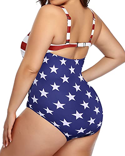 V-Neck Cutout One Piece Swimsuit High Waisted Bottom-Flag