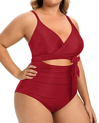 Plus Size Cutout Open Back One Piece Swimsuits For Summer-Red