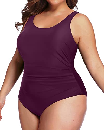 Slimming Backless Tummy Control Plus Size Bathing Suit-Maroon