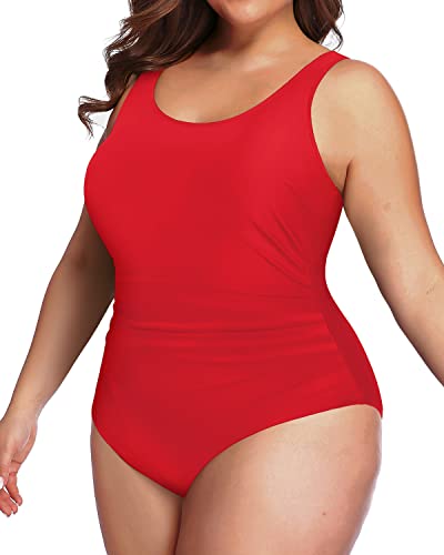 Full Coverage Backless Plus Size Sporty Swimwear-Red