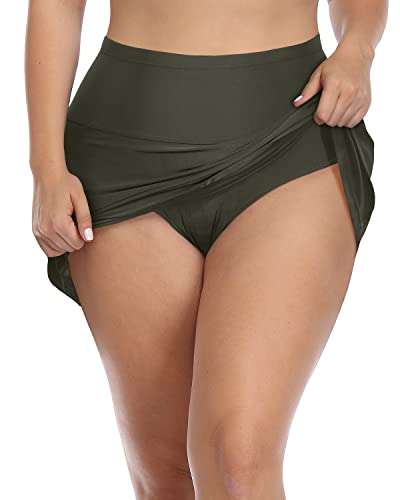 Athletic Plus Size Swim Skirt Tankini Bottom For Women-Army Green