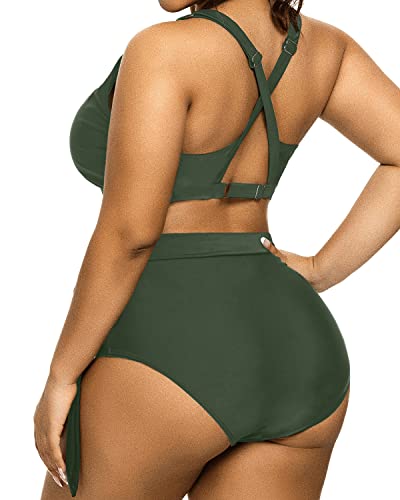 2 Piece Padded Support Plus Size Bikini Swimsuit-Army Green