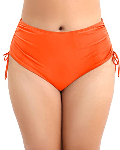 Comfortable Plus Size Full Coverage Bikini Bottom Tankini Brief-Neon Orange