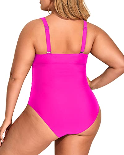 Sexy Mesh V-Neck One Piece Push Up Swimwear-Neon Pink